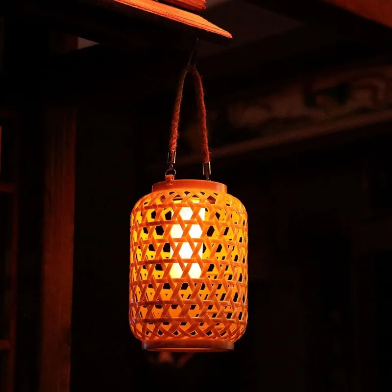 

LED Solar Powered Bamboo Weaving Lantern Outdoor Courtyard Balcony Garden Decorative Atmosphere Lighting Fixtures