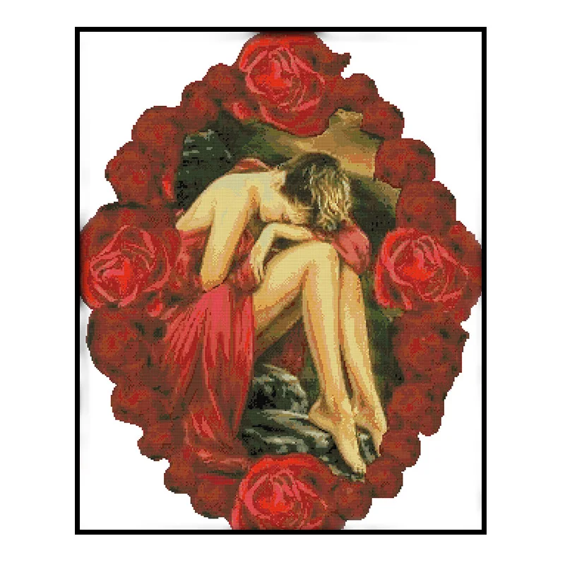 Cross stitch rose beauty living room character series European style decorative hanging painting