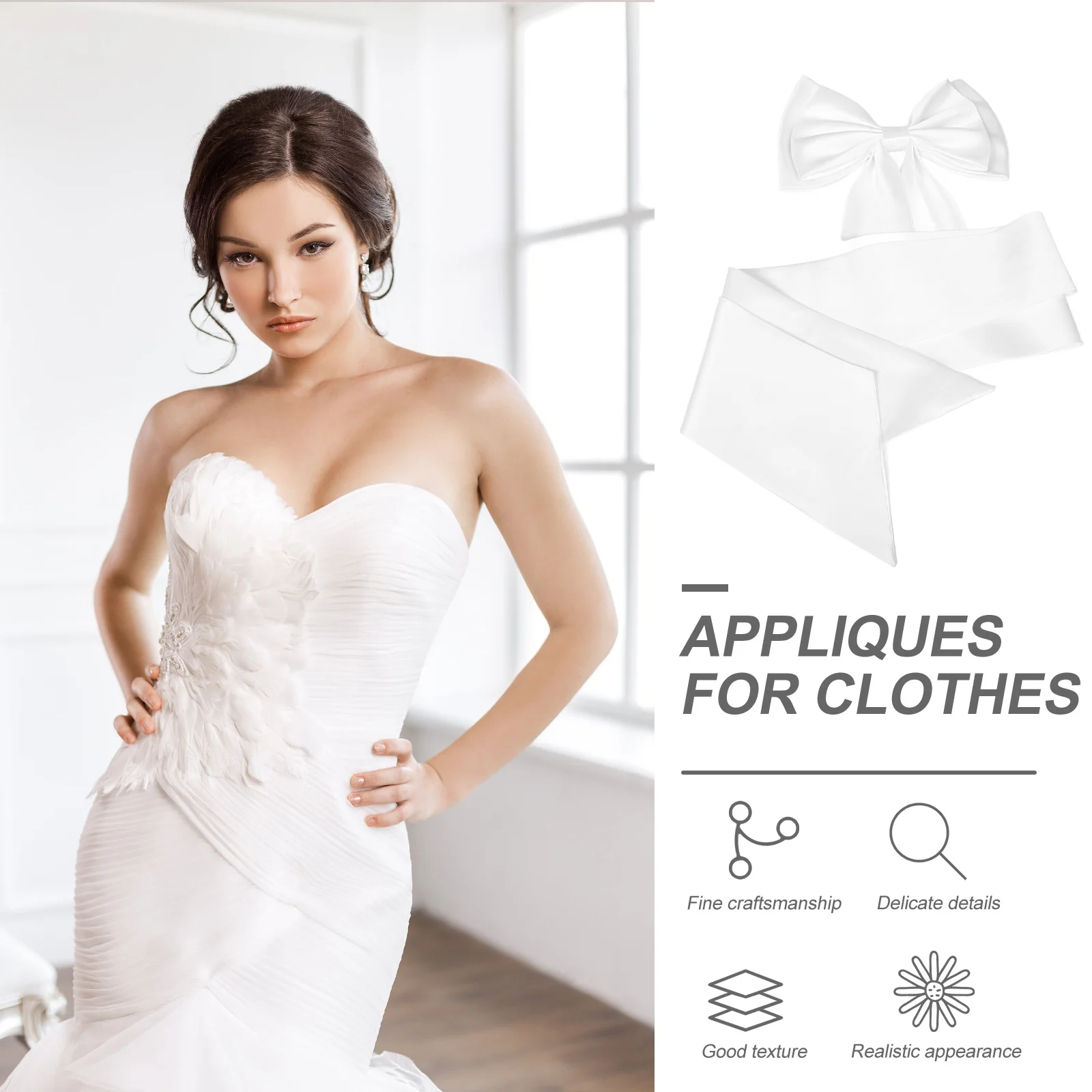 وشاح الخصر الزفاف كبير القوس القابل للانفصال شريط من الساتان الأبيض لثوب الزفاف القابل للإزالة Bowknot فستان مُصمم حسب الطلب للعرائس #1