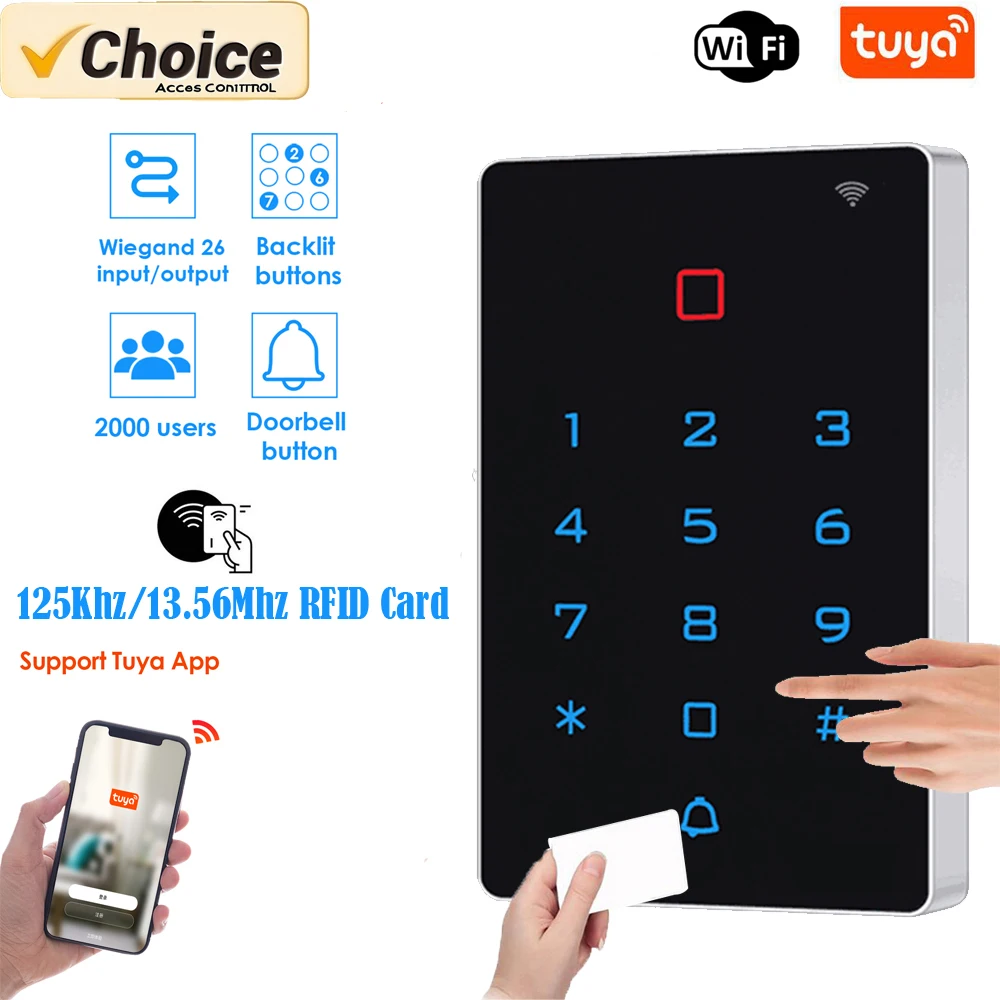 RFID WiFi Smart Access Control System Tuya App Rainproof Touch Backlight Commercial Door Entry WG26/34 Alarm Keypad Controller