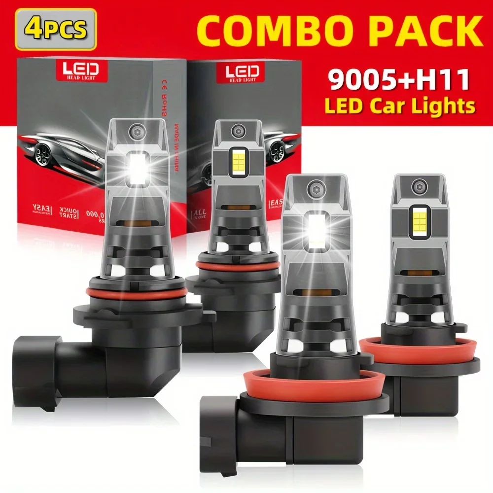 

4pcs Led Headlight & Fog Light Combo 9005/Hb3 H11 26000 Lumens 6500K Cool White High/Low Beam Easy To Install Aluminum Body