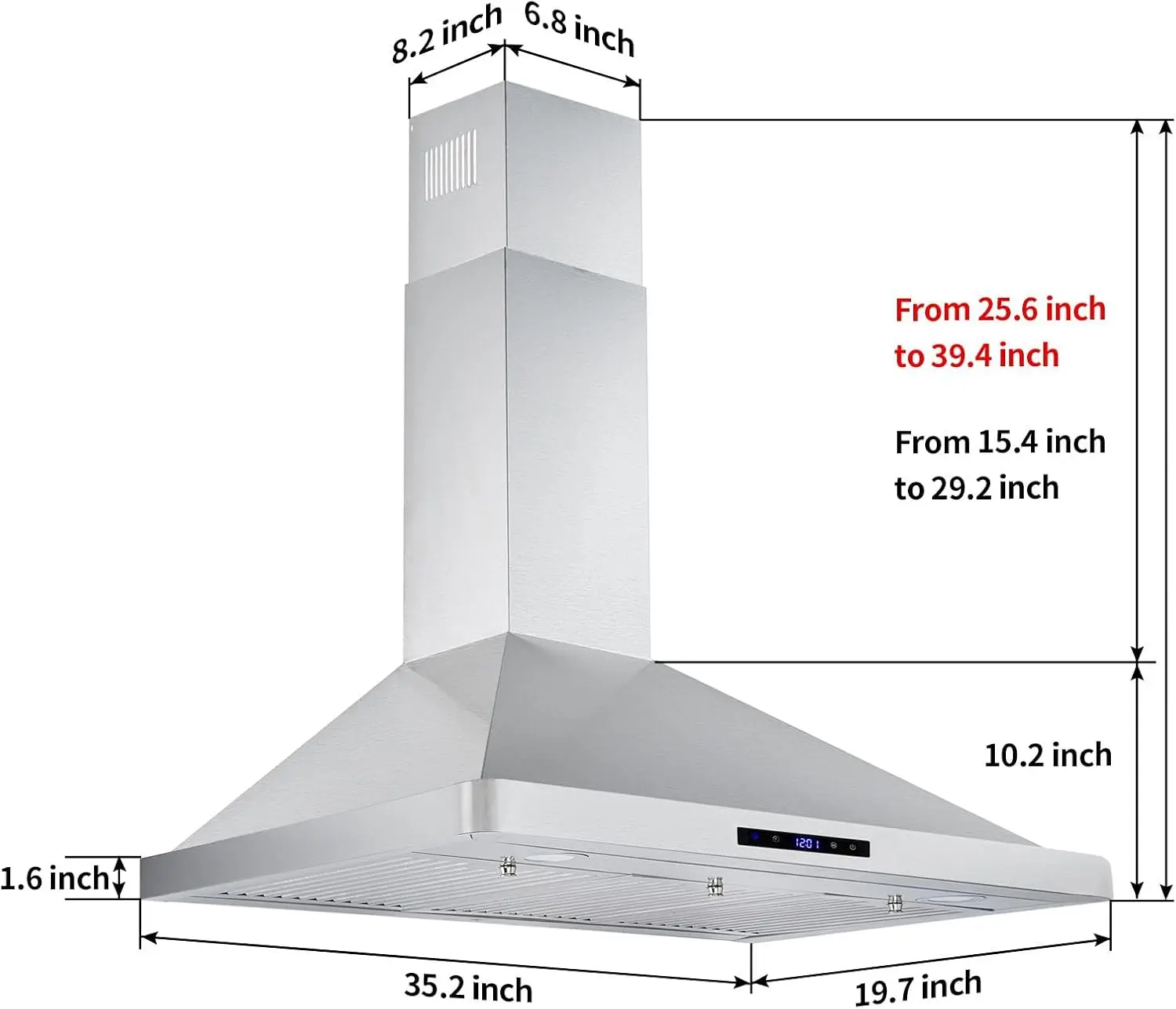 Range Hood 36 Inch Wall Mount Kitchen Hood 700 CFM with Ducted/Ductless Convertible Duct, Touch Control, Permanent Filters