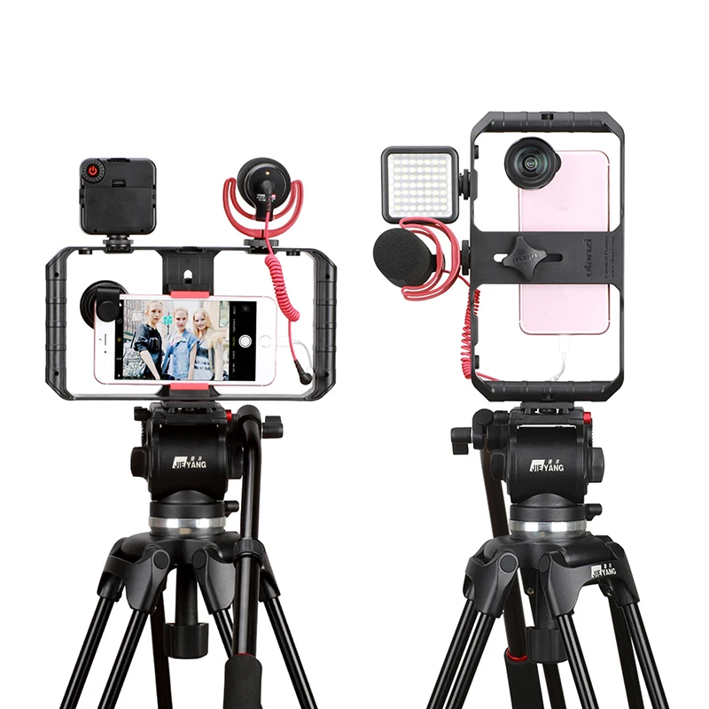 Smartphone Video Rig, Perekaman Video Ponsel Penstabil Tripod Pemegang Kompatibel dengan iPhone dan Ponsel Pintar