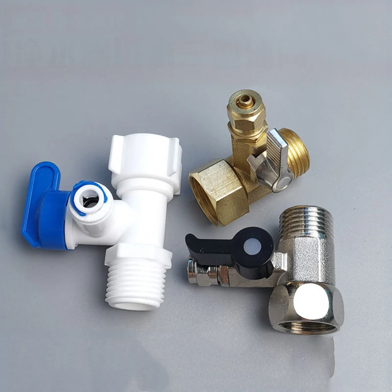 Brass Angle Stop Feed Water Adapter Valve, Ball Valve, Diverter Valve for RO Water Filters G1/2 To G1/2 and 1/4” or 3/8\