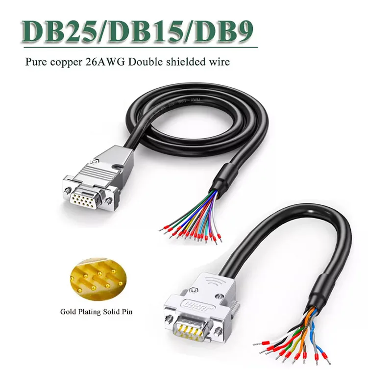 Shielded DB25 DB9 DB15 Cable Connector Industrial Grade Male Female Plug Cord Signal Wire 9/15/25 Pin Com RS232 Serial Port Line