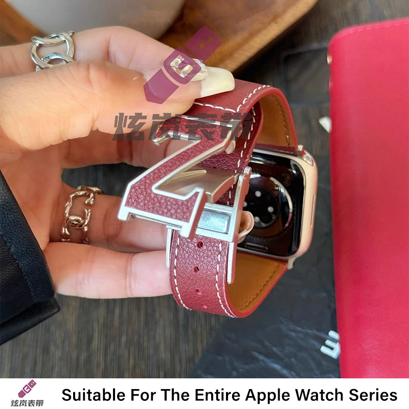 Z-shaped Magnetic Field Buckle Leather Strap for Apple Watch ultra 2 Band 49mm 44mm 38mm 40mm 45mm 41m Bracelet iWatch Series 9