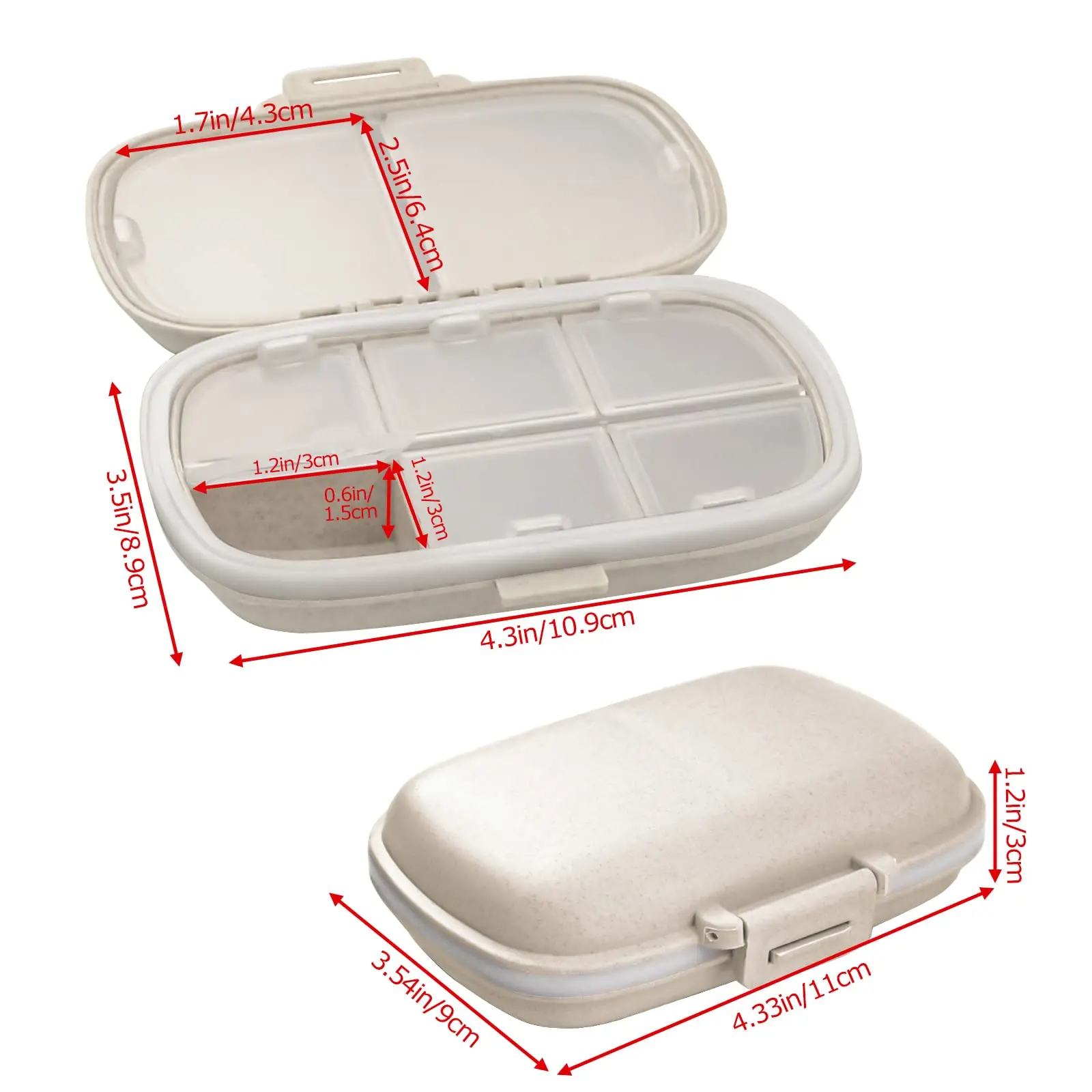 1Pack Daily Pill Organizer, 8 Compartments Travel Pill Case for Pocket Purse Portable Medicine Vitamin Container Beige