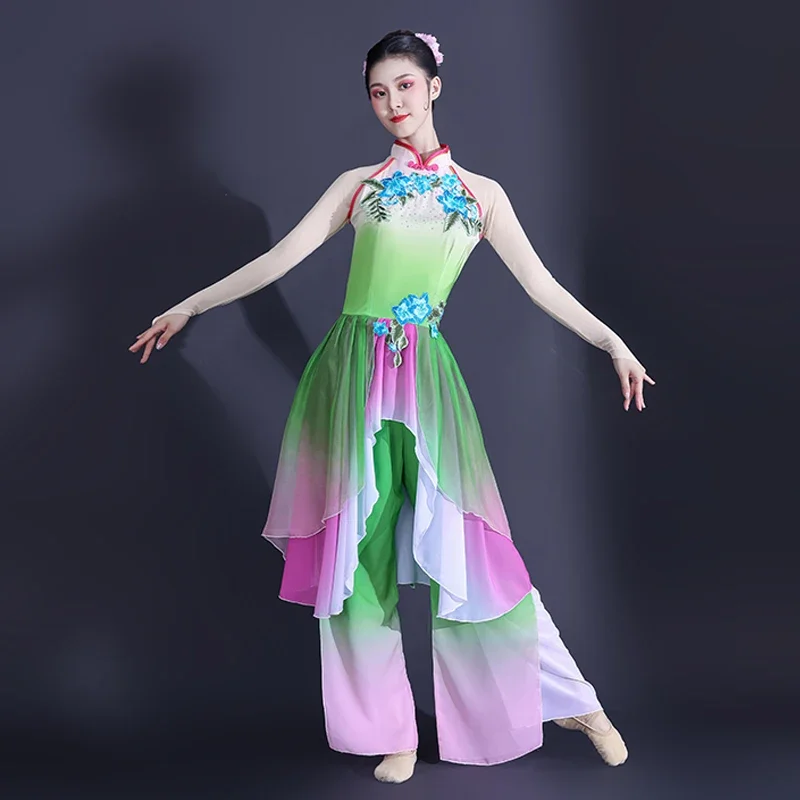 Ancient Chinese Hanfu Dance Costume Adult Elegant Fairy Set Elegant Fan Umbrella Folk Dance Classical Yangko Performance Clothes