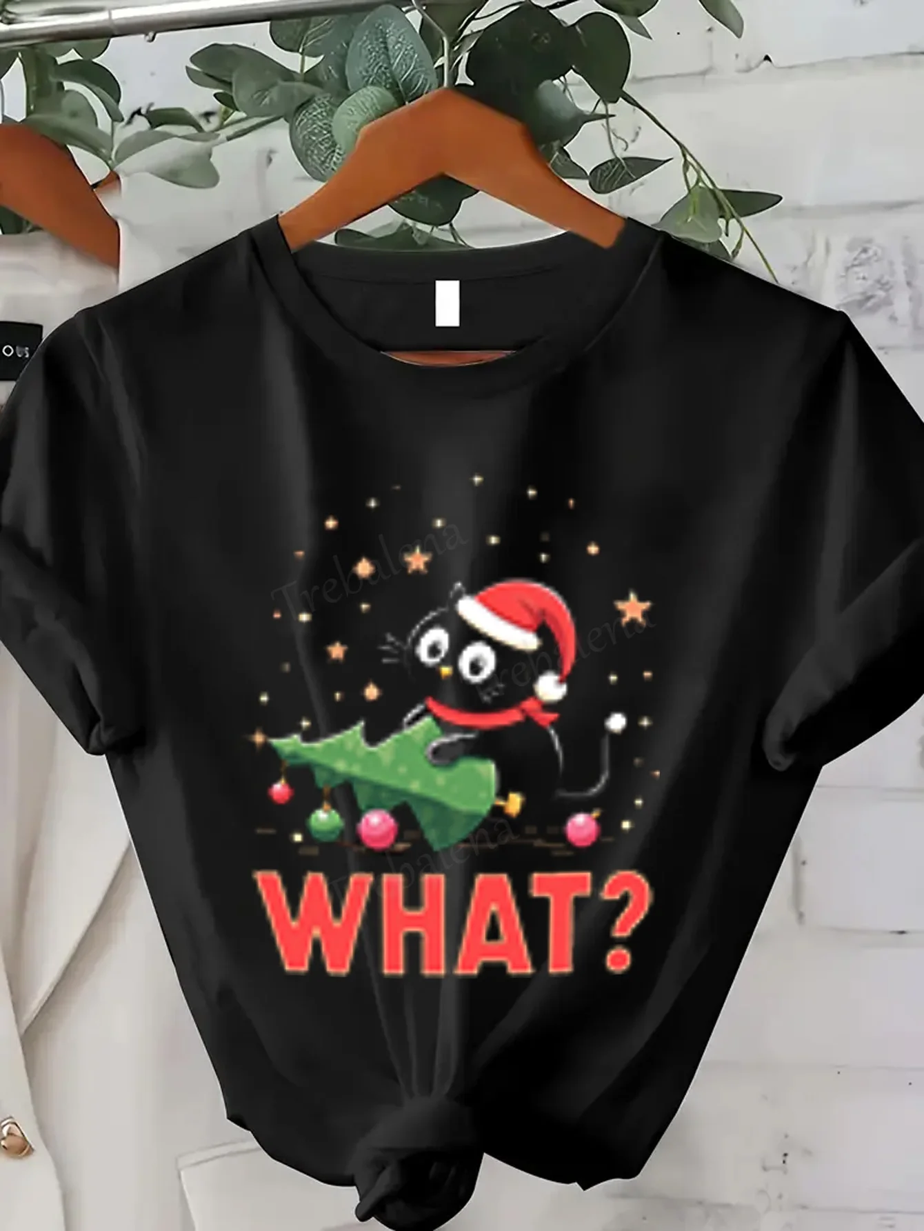المرأة تي شيرت مضحك عيد الميلاد القط تي شيرت للنساء، مثير عطلة المحملة