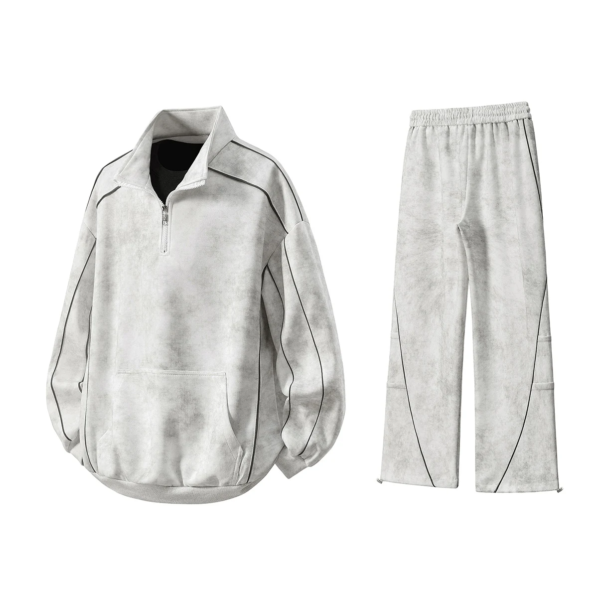 Mens Outdoor Sport Set Stand Collar Pullover Sweatshirt Straight Loose Casual Pants Tie Dye Patchwork Design Athletic Wear