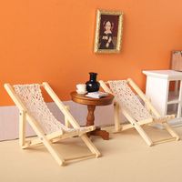 1:12 Dollhouse Miniature Foldable Wooden Beach Chair Deck Chair Model Living Scene Decor Toy Doll House Accessories
