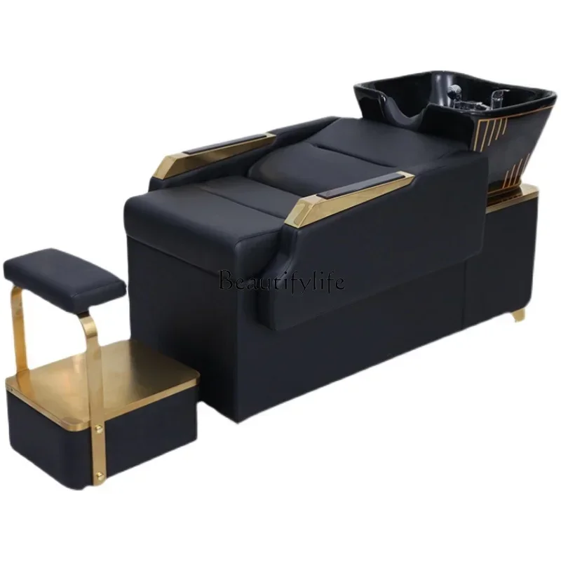 

lx29Stainless Steel Shampoo Chair High-End Hair Salon for Hair Salon Simple Half Lying Flushing Bed Ceramic Basin