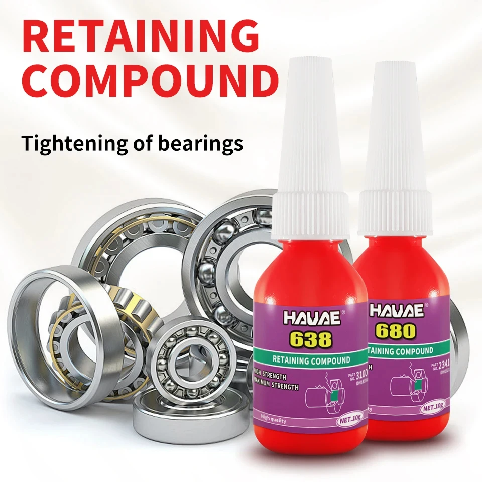 Hauae-Colle à Composés de Retenue, Adhésif Anaérobique, Haute Intensité, Utilisé pour la Colle à Roulement, Vert, 601, 603, 609, 620, 638, 641, 648, 10g