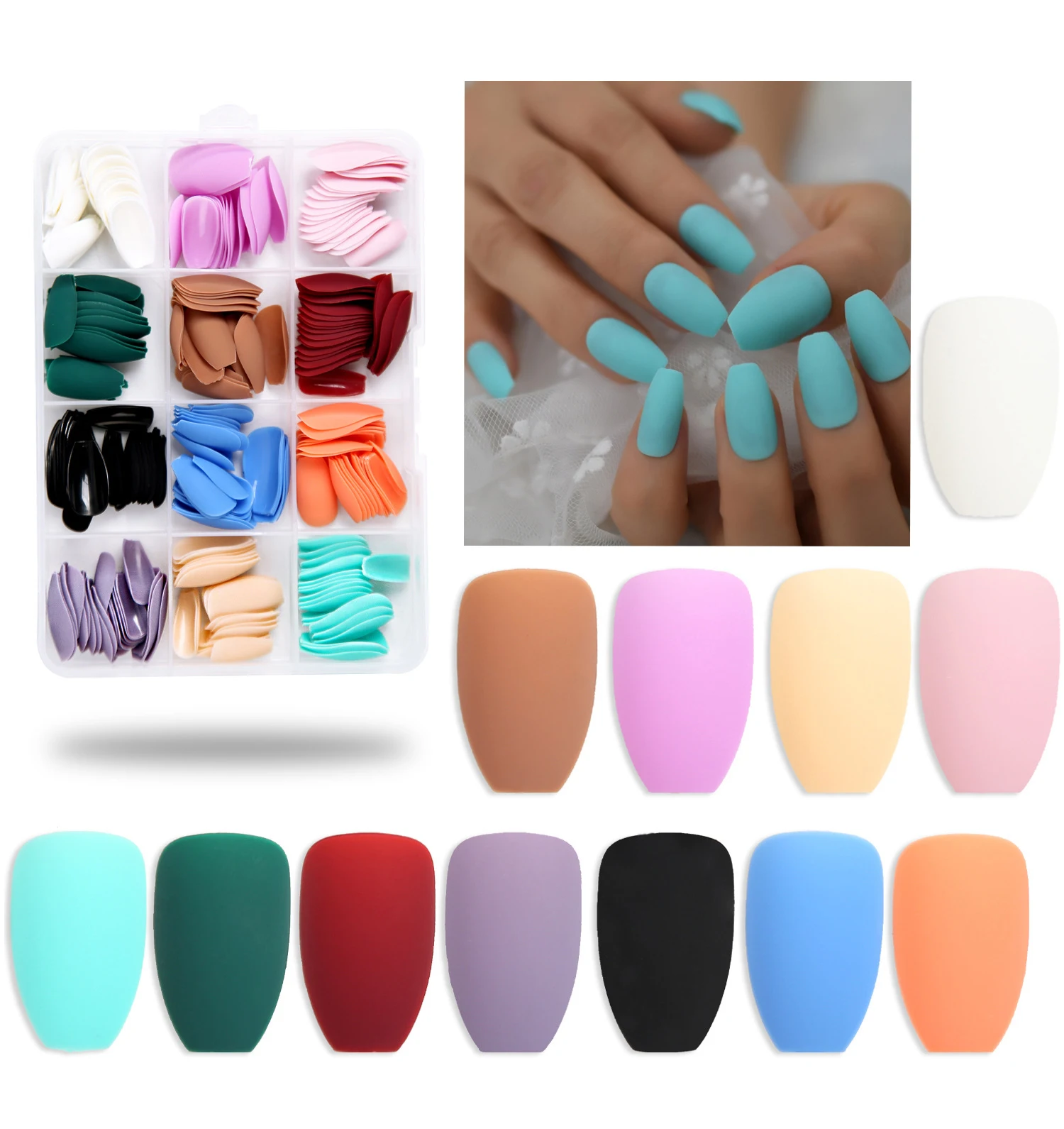 288Pcs Frosted Mixed Color Basic False Nail Tips Almond Ballet Wear Nail Fake Nails Decorated Nails Set Press On for Gluing Y2K*