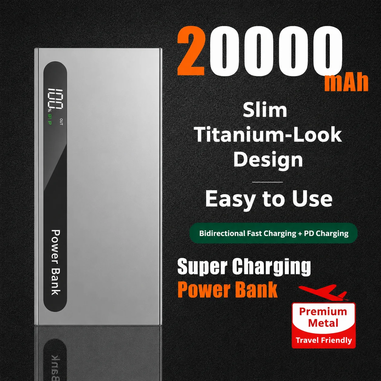 Power Bank 20000mAh High-Capacity ultra-thin Portable Titanium Alloy 22.5W Super Fast Charging External Power For Iphone Xiaomi
