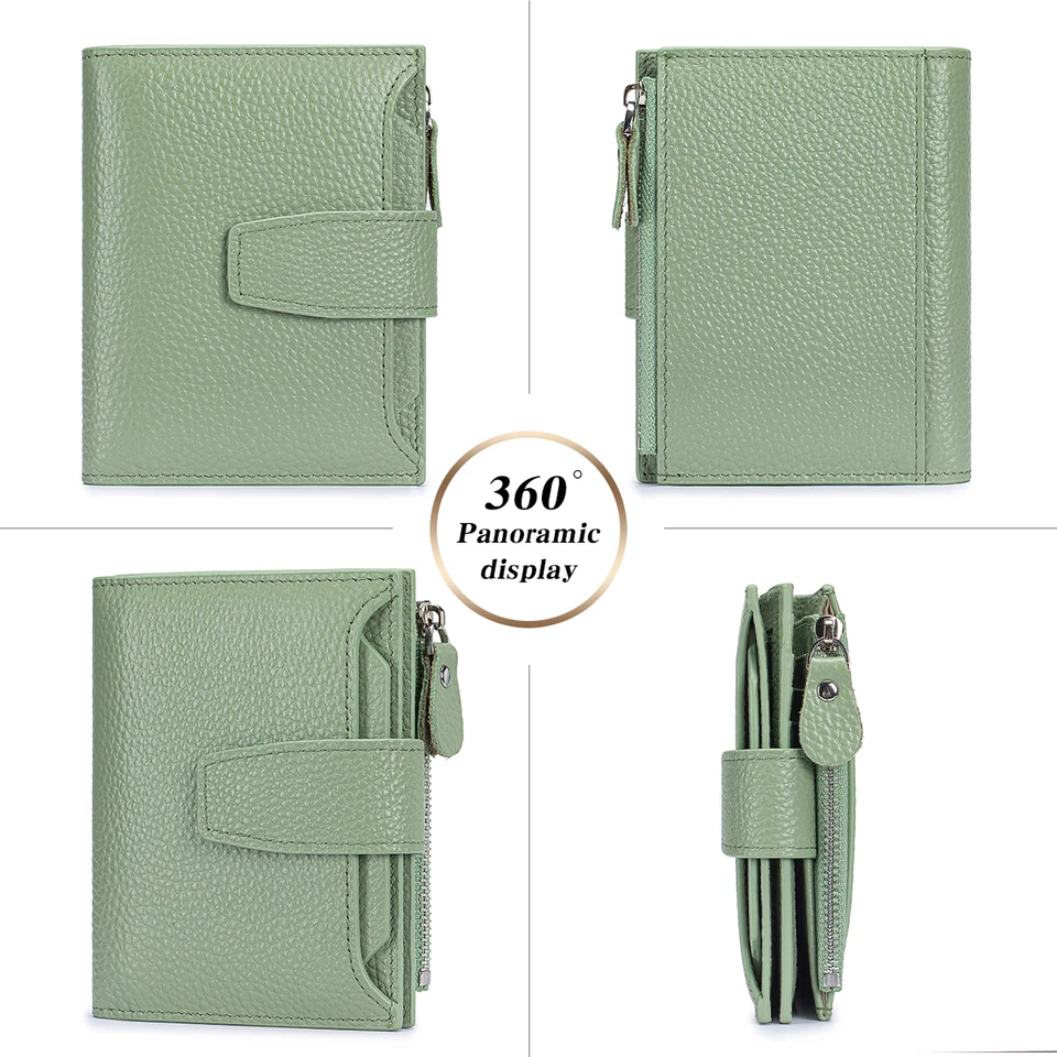 Genuine Leather Women RFID Blocking Wallet Large Capacity Bifold