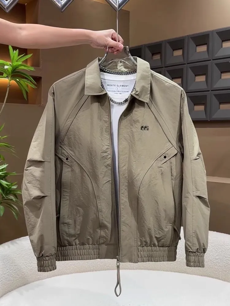 

Casual Sli Men's Jaet High End Simple Flip Collar Outerwear Trendy Top for Youth Daily Wear Polyester Fiber Zipper Closure