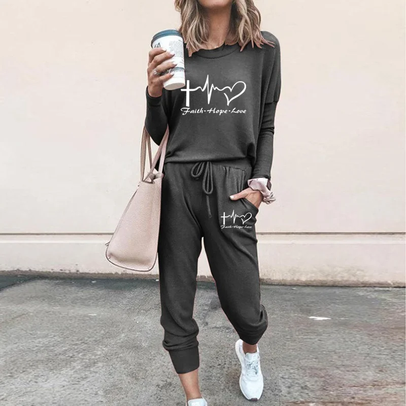 Women Casual Tracksuits 2 Pieces Sports Outfits Long Sleeve Tops Slim Fit Long Pants Sweatsuits Jogging Suit S-2XL