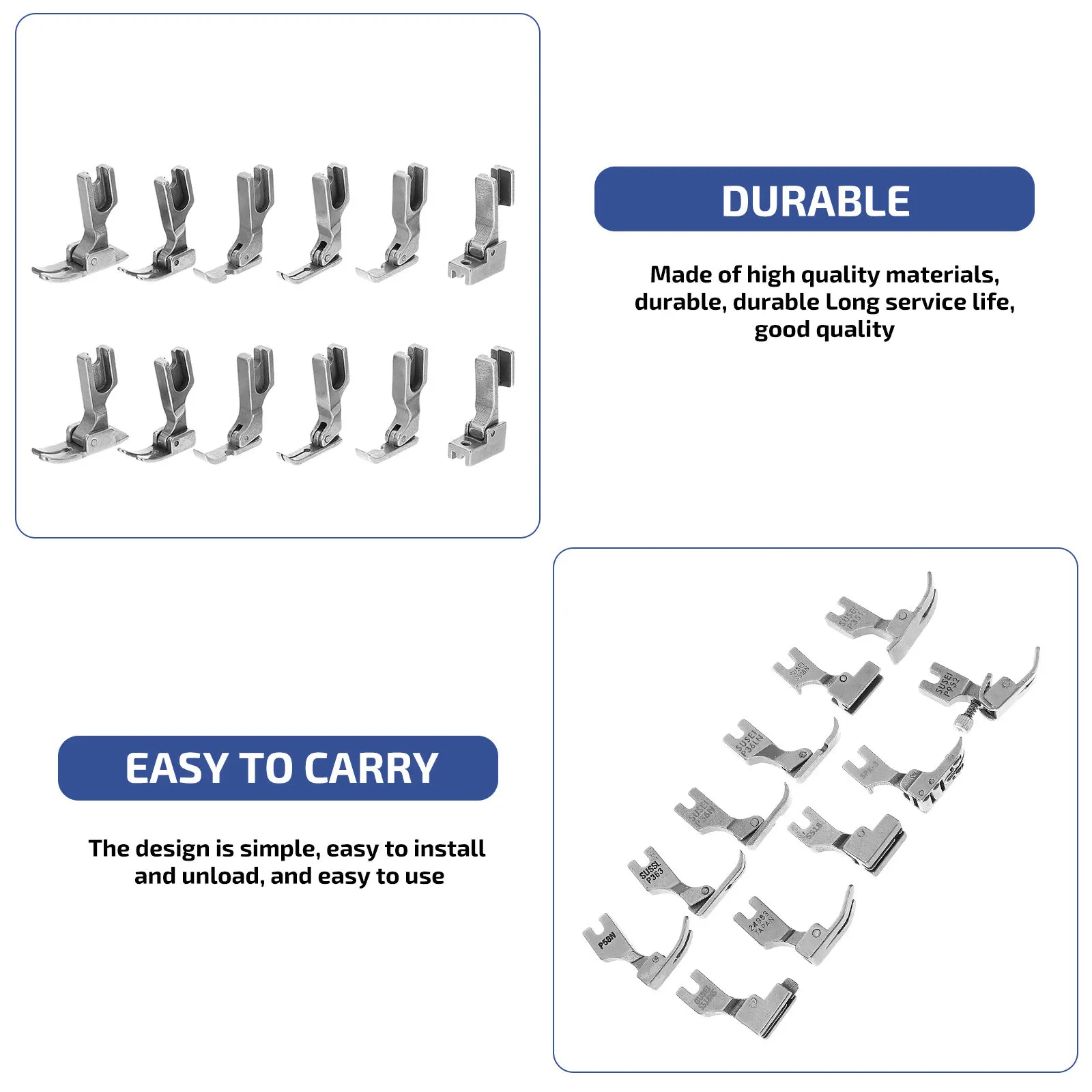 

Набор из 11 промышленных прижимных лапок для швейных машин из нержавеющей стали с гладкой поверхностью и низким профилем, комплект аксессуаров для швейных машин