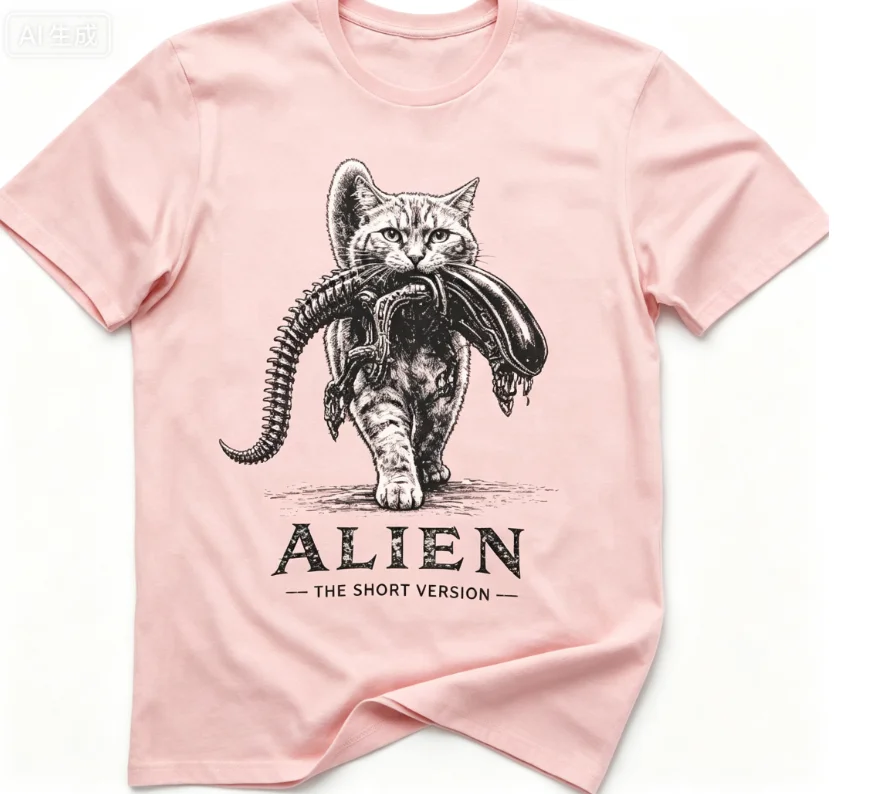 2026 new Street style loose-fit T-shirt with interesting mix of sci-fi and horror patterns