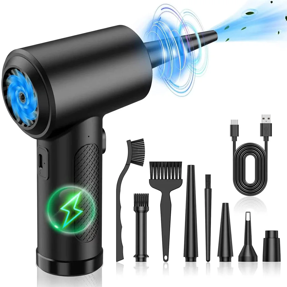 Plumero de aire comprimido para ordenador, portátil, teclado, cámara de coche, limpieza, 51000 RPM, carga USB, soplador de aire inalámbrico portátil, recargable de 6000 mAh