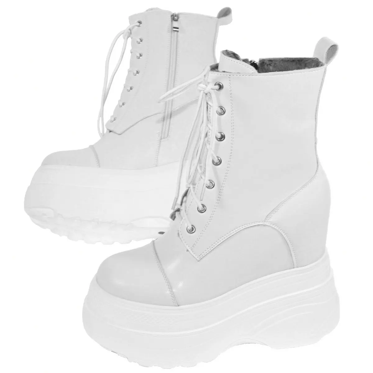 Décolleté con tacco alto 16 cm Scarpe taglie forti Scarpe da donna con lacci Zeppe in vera pelle Stivali da neve Sneaker con punta tonda femminile