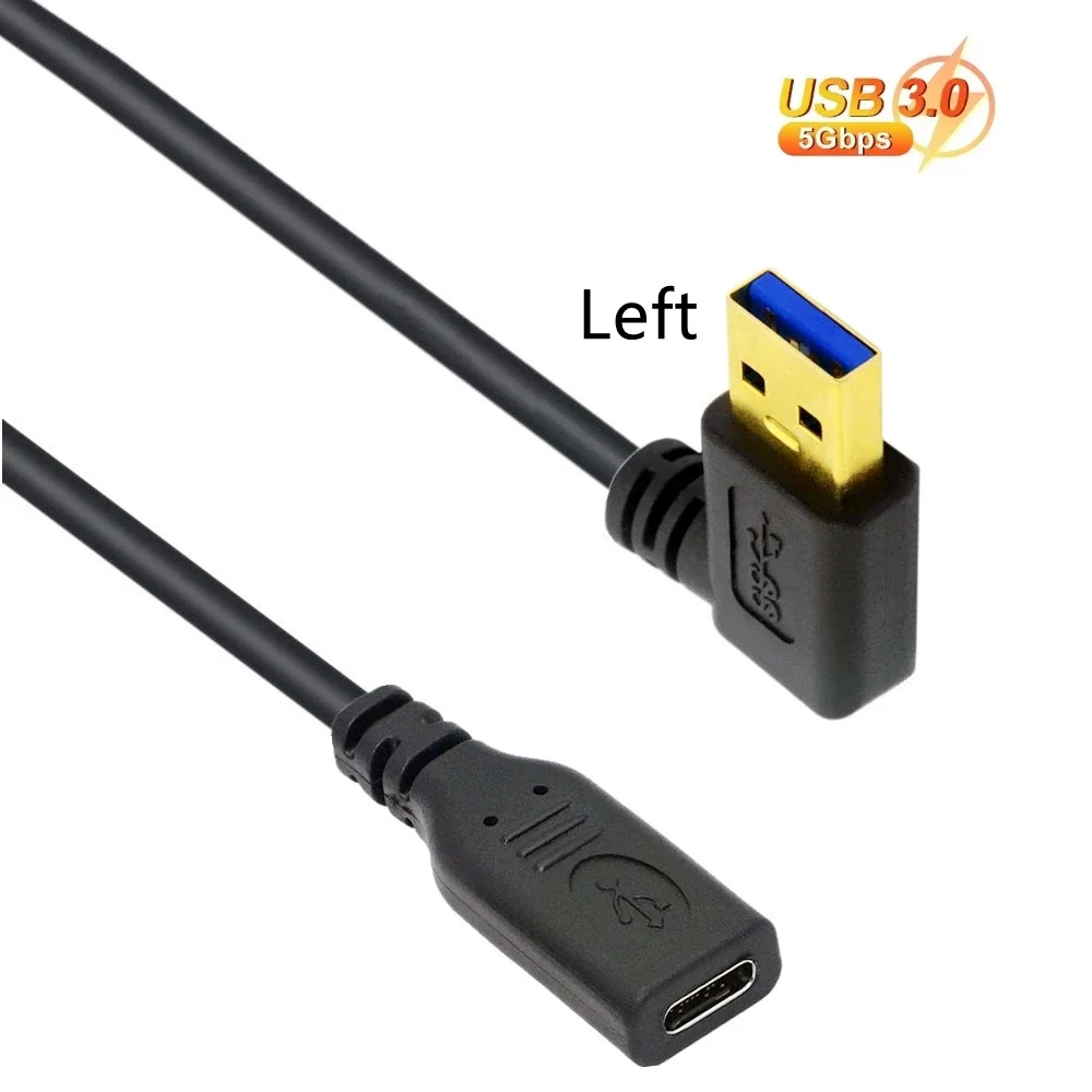 USB 3.1 2.0 5Gbps Data Strip Chip 90 Degree Elbow Type-C Female to USB Male Adapter Cable Gen2 0.2m 1m High-Speed Connection Cab
