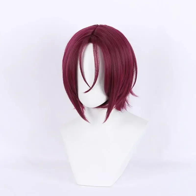 Rin Matsuoka-大人の男性のためのコスプレウィッグ,短い赤ワインのかつら,ハロウィーンのアクセサリー,無料の永遠の夏のアクセサリー