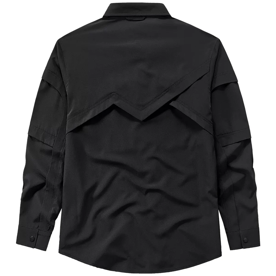 Black Techwear Cargo Shirt Men Spring Autumn Long Sleeve Shirts Jackets Patchwork Shirt Streetwear Male