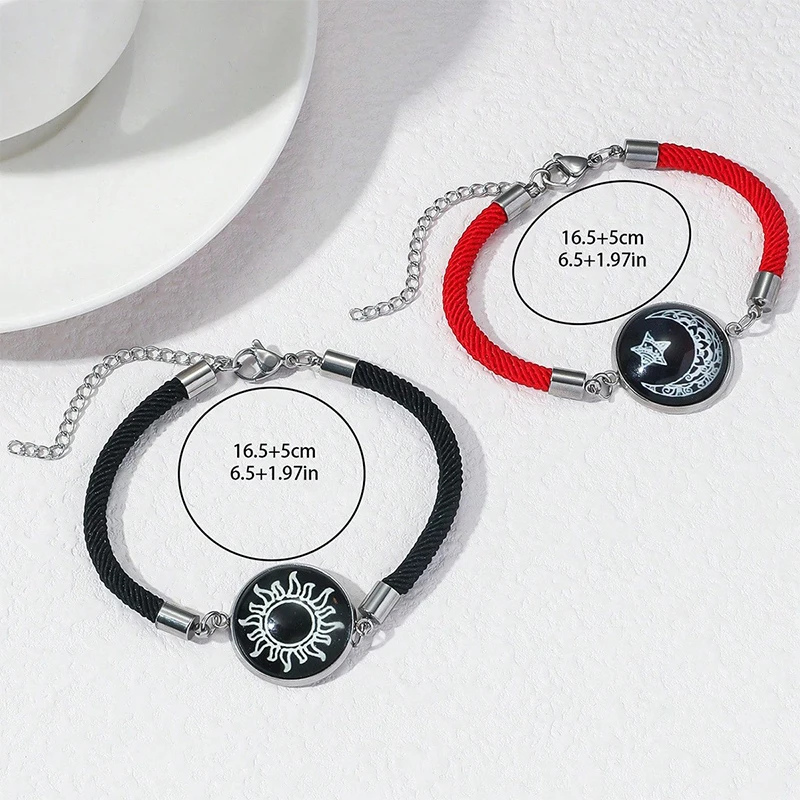 2pcs/Set Luminous Couple Sun Moon Bracelet For Women Men Adjustable Woven Rope Charm Friendship Girlfriend Party Jewelry Gifts