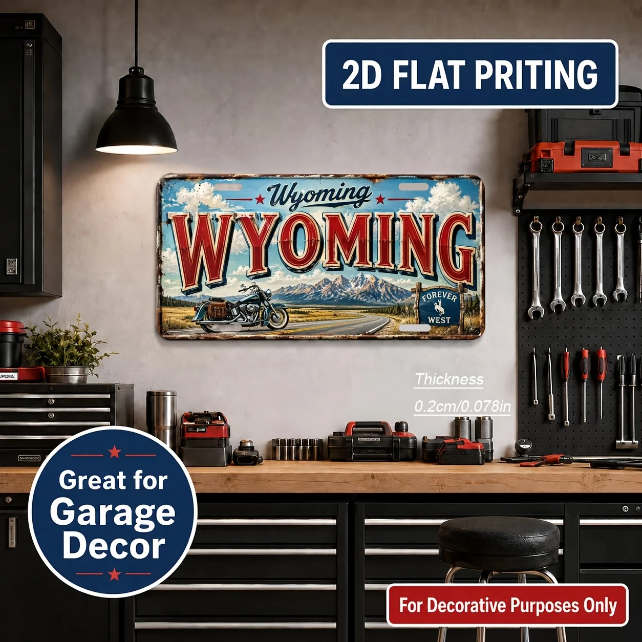 2D Flat Retro Home Living Room Bar Outdoor Wall Art Wyoming License Plate Sign Industrial Vintage Decor Birthday Gift