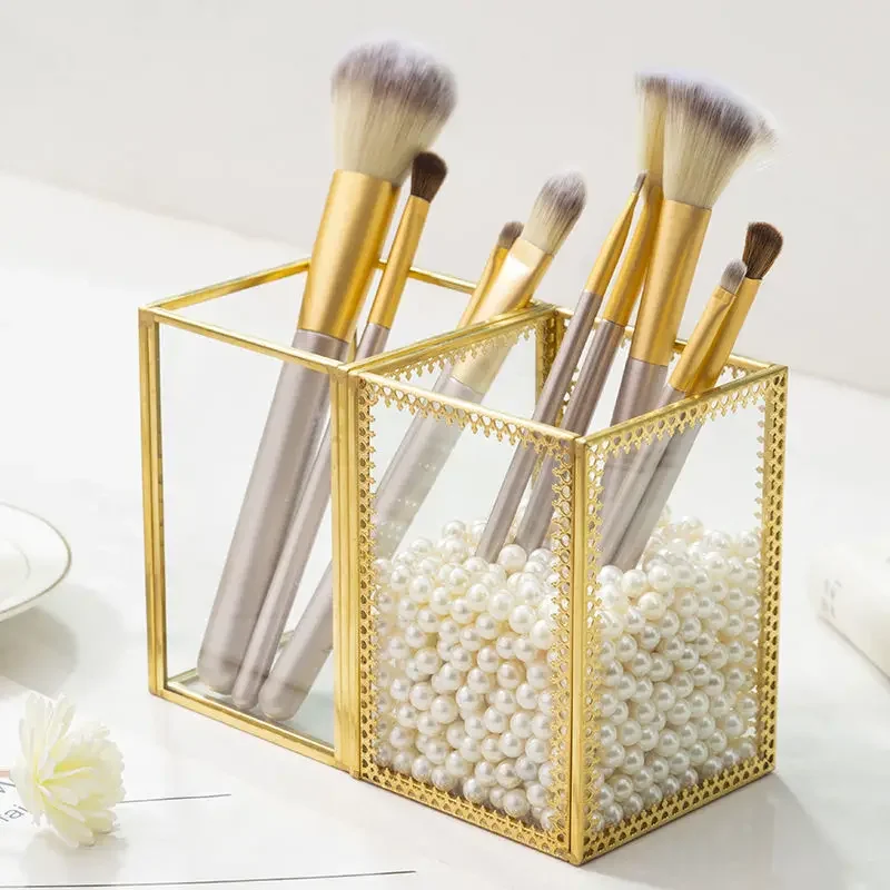 Gold Multifunctional Desktop Organization Sorting Tool Pen HolderParty Favors Cosmetic Brush Glass Organizer