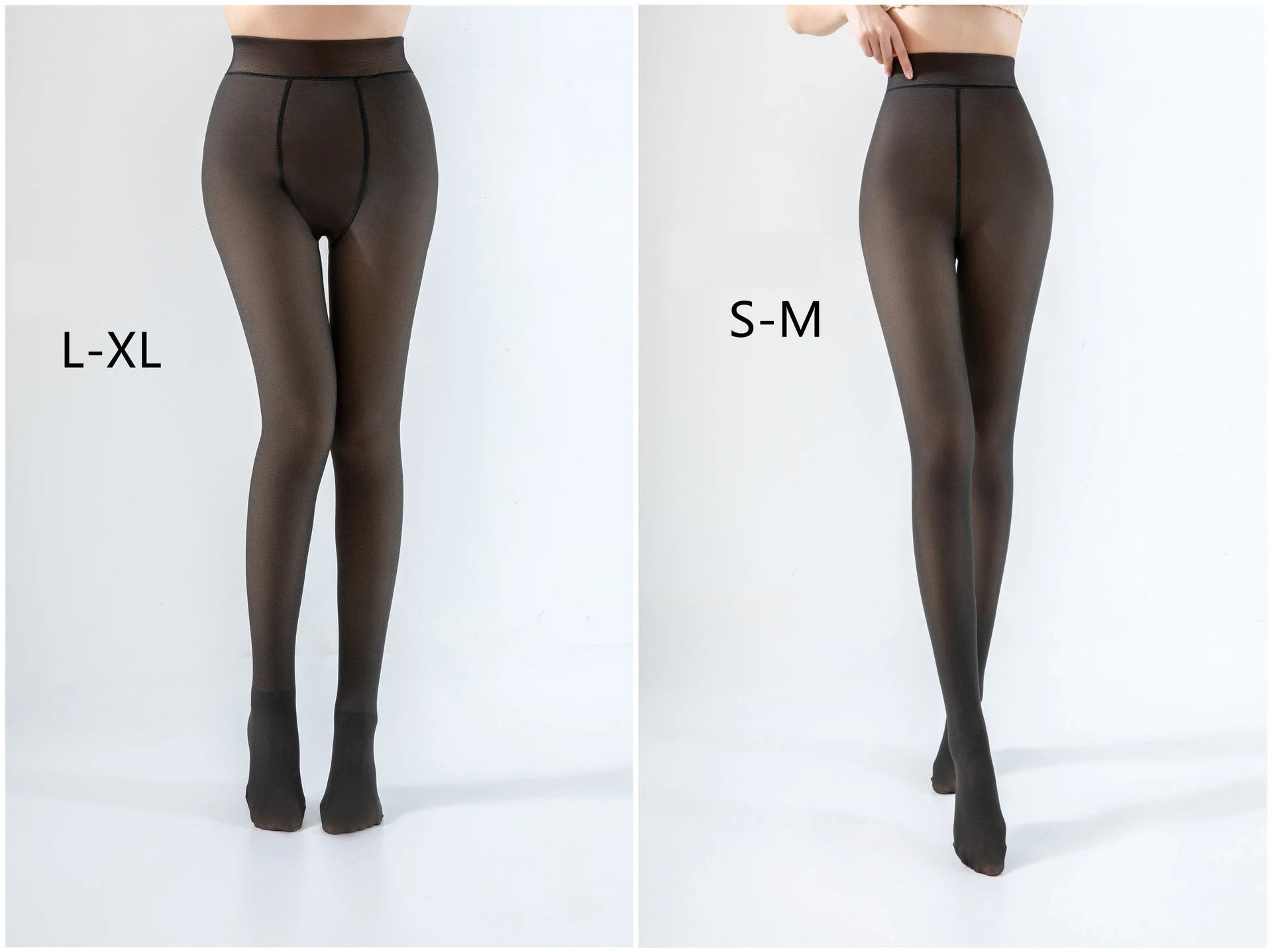 Winter Stylish Women\'s Leggings Thick Warm Fleece Thermal Tights High Waist Black Sheer with Flesh-Toned Lining Outwear C5507