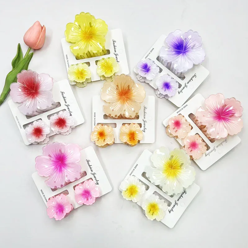 3 Buah Klip Cakar Rambut Bunga Gradien Warna-warni Korea Aksesori Rambut Jepit Rambut Klip Ekor Kuda Liburan Pantai Musim Panas Manis Wanita