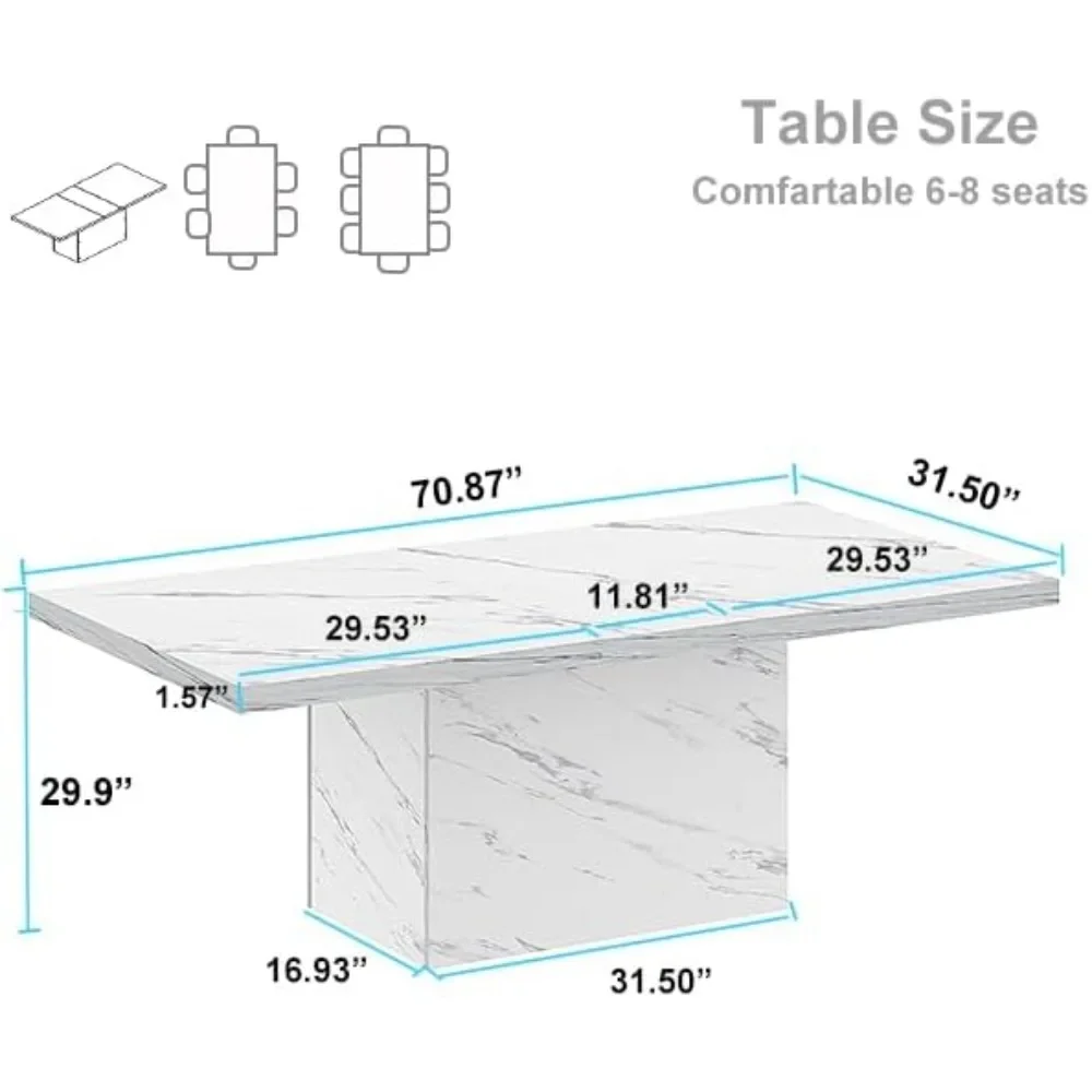 Table à manger rectangulaire en marbre blanc, table à manger en marbre blanc, utilisation dans la cuisine et le salon, 70 po