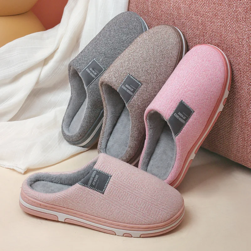 House Slippers for Men Winter Knit Stripe Memory Foam Plush Indoor Shoes Male Fashion Hot Winter Home Slipper Soft Sole Big Size