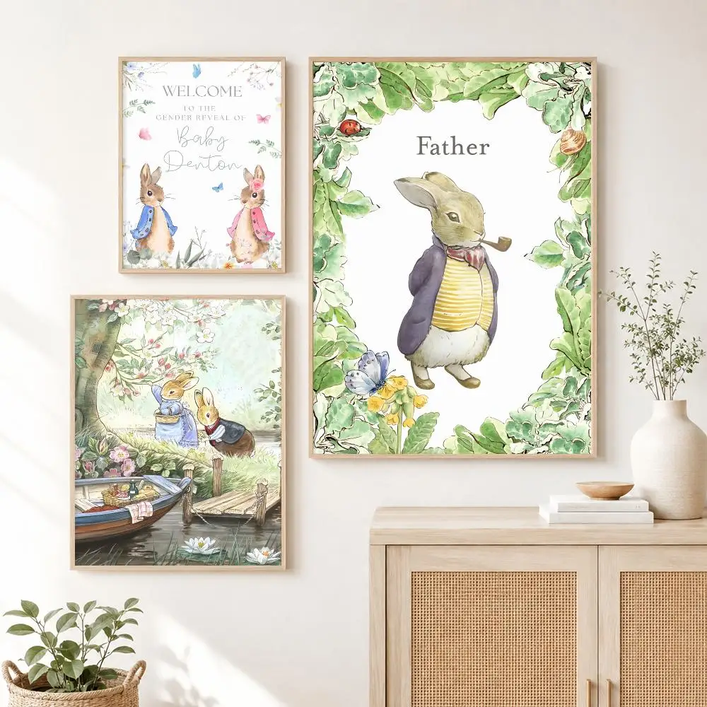 P-Peter Rabbit printing Poster Self-adhesive Art Waterproof Paper Sticker Coffee House Dorm Room Wall Decor