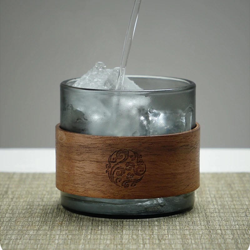 HeY LiLac 150 ml heller Tee-Holzring, isolierter Glas-Teekostungsbecher, hitzebeständiger Glasbecher mit hohem Borosilikatgehalt