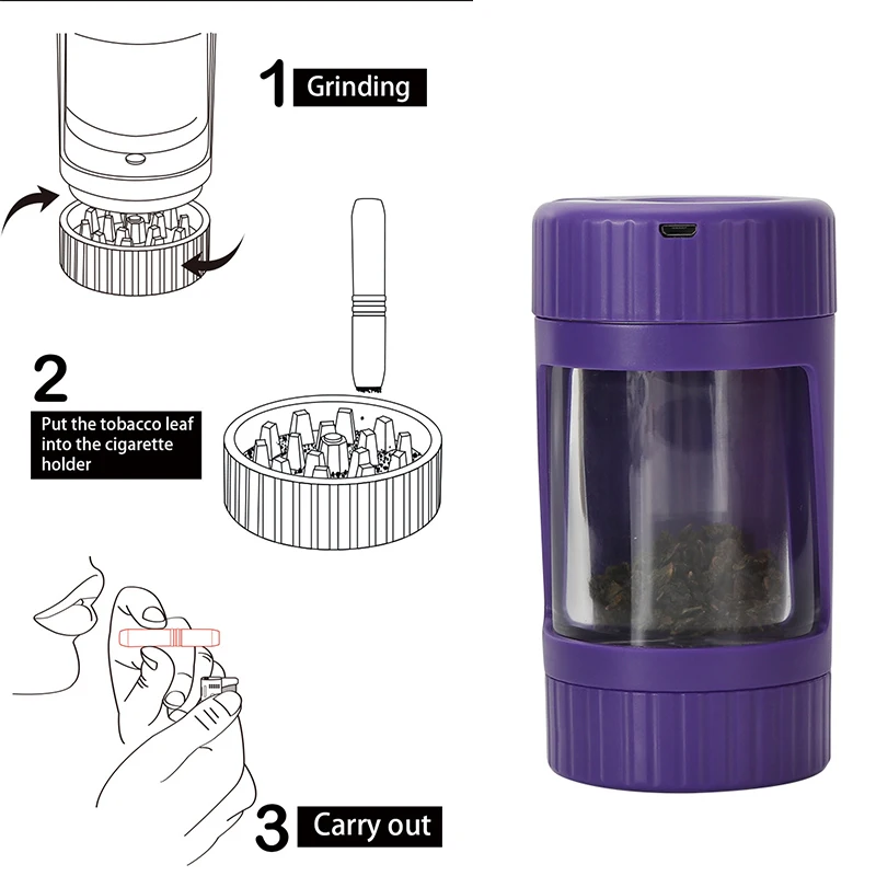 Acrylic Tobacco Herb Grinder Jar with LED Light Cigarette Pipe Moisture Proof Sealed Tobacco Seasoning Tank USB Chargeable