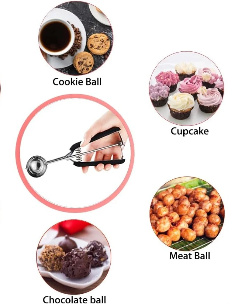 Cuillère à crème glacée en acier inoxydable pour la cuisson de cuillères à biscuits, libération de déclenchement, cuillère à pâte à biscuits, outil de cuisine antidérapant à ressort