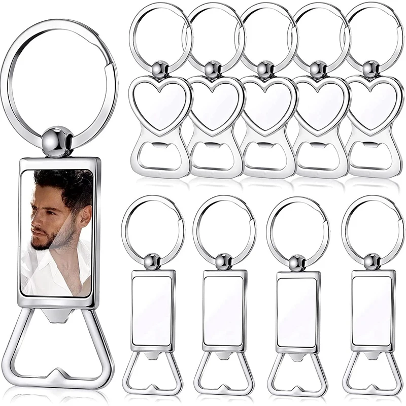 10 Pcs Sublimation Blank Keychain Sublimation Metal Bottle Opener Blank Key Ring Aluminum Heat Transfer Keychains Silver