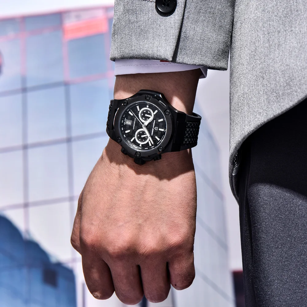 PAGANI DESIGN All Black Luxury Quartz Watch For Men Fluorine Rubber Luminous AR Sapphire Glass Waterproof Multifunctional  Watch