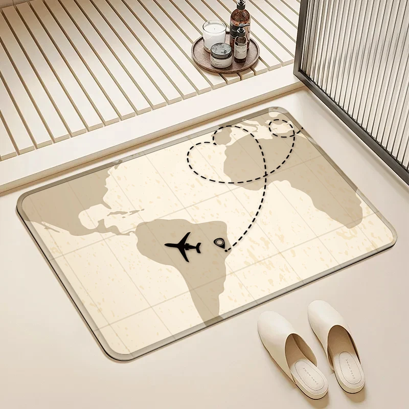 

Vintage World Map Flannel Doormat Non-Slip Absorbent Soft Floor Mat for Entryway Bathroom Kitchen Home Decor Durable