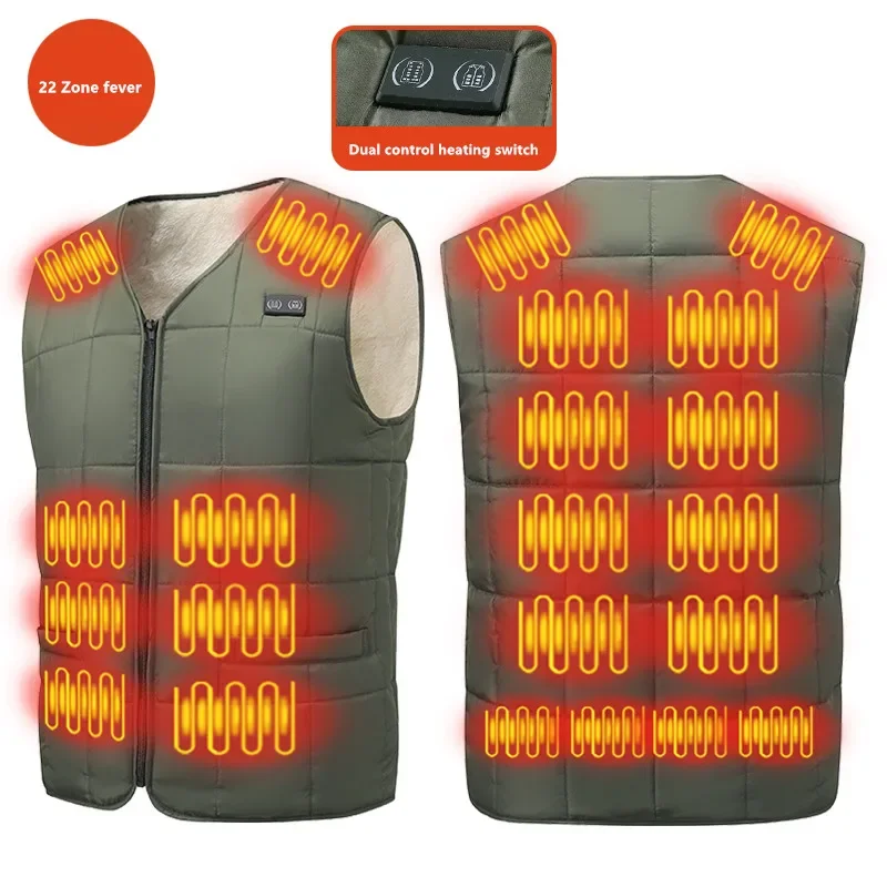 Men 22-Zone Smart Heating Vest, Winter Outdoor Thick Warm Sleeveless Thermal Coat Power Bank Excluded Outdoor Warm Coat