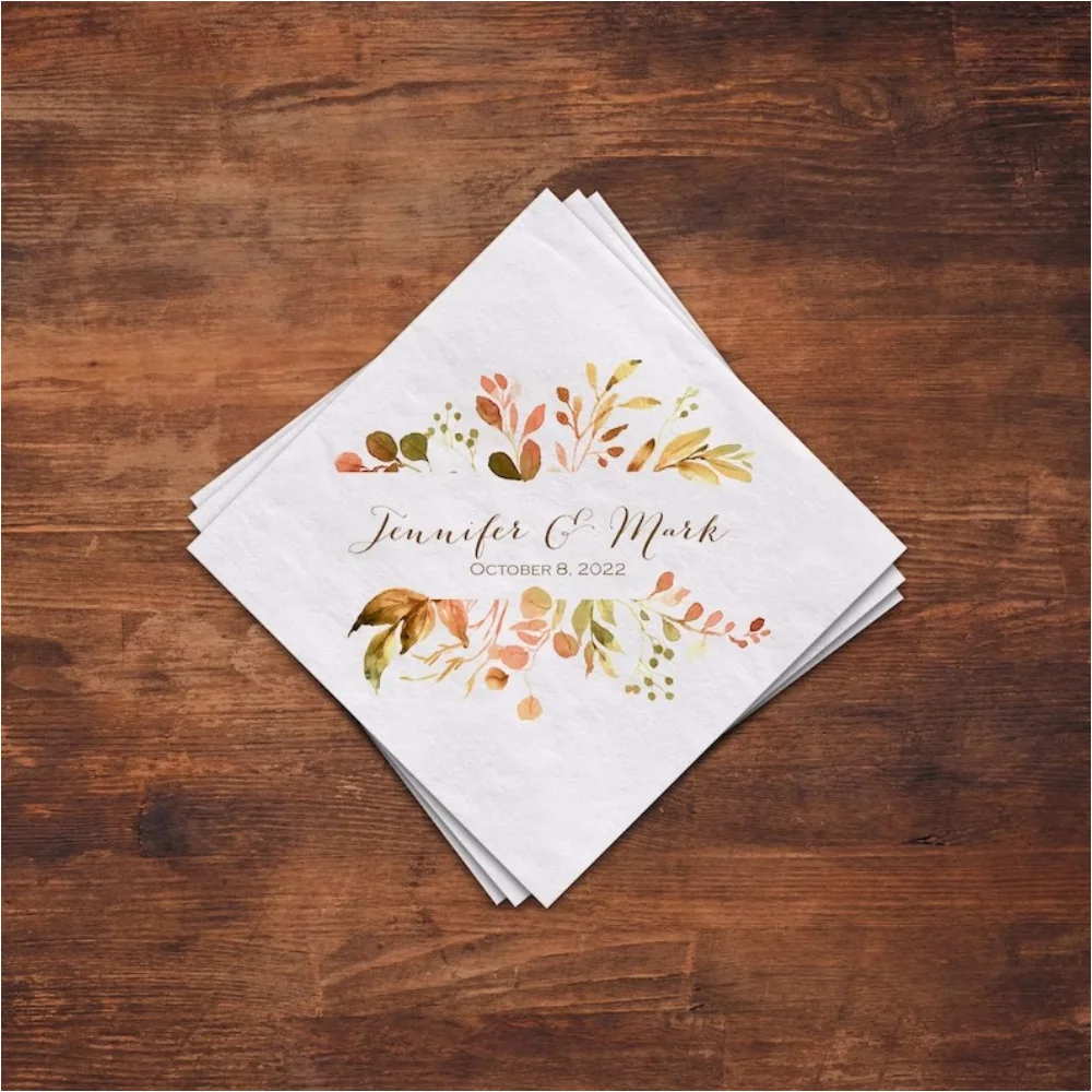 Fall Foliage Cocktail Napkins, Personalized Napkins, Baby Shower Beverage , Luncheon Napkins, Wedding, 50Pcs