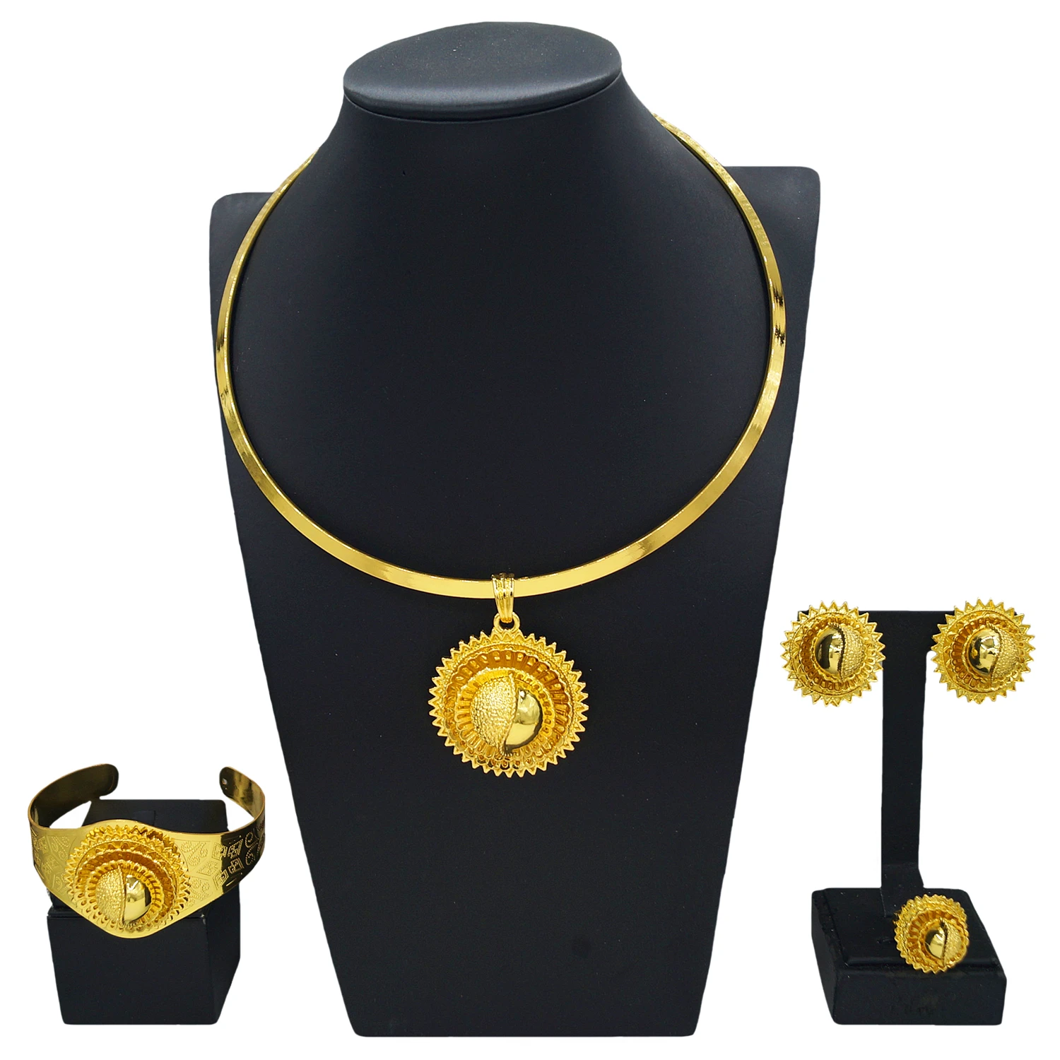 Yulaili's new simple design jewelry set Dubai luxury gold-plated sun element dazzling bridal bridesmaids accompany hand ceremony