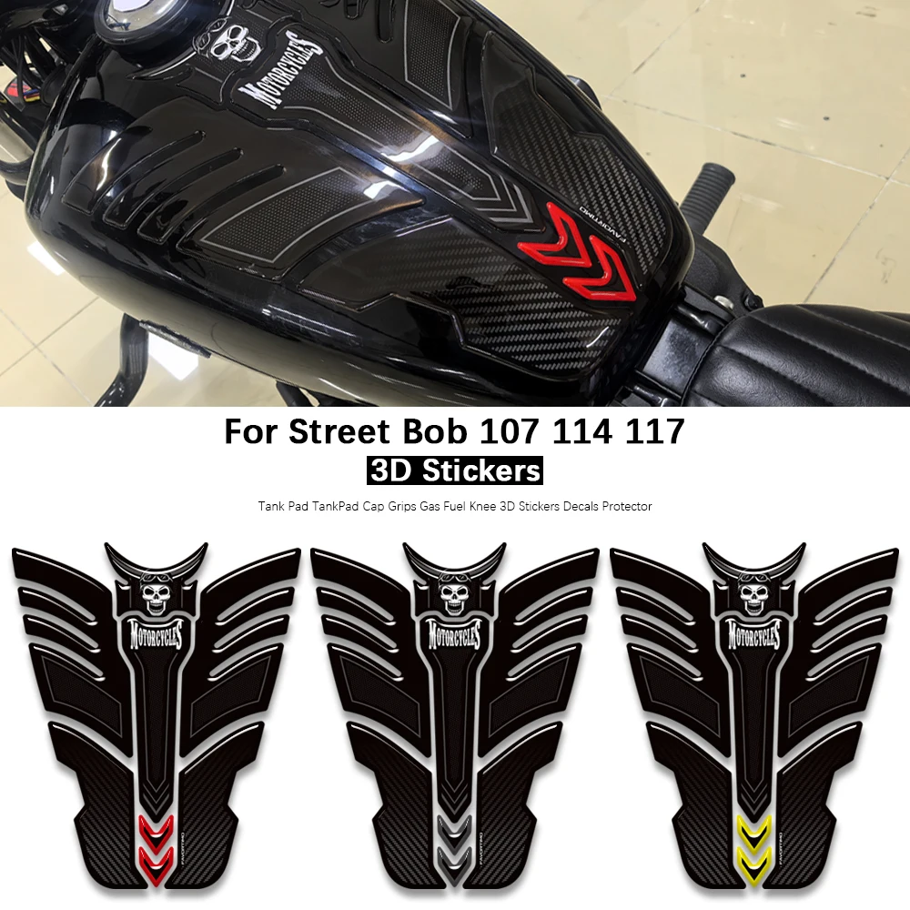 Motorcycle For Street Bob 107 114 117 Accessories Tank Pad TankPad Cap Grips Gas Fuel Knee 3D Stickers Decals Protector