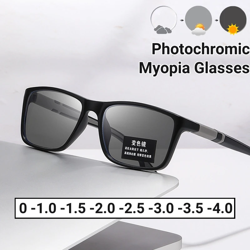 Vintage Photochromic Myopia Glasses Women Men Anti Blue Light Near Sight Eyeglasses Ultra light Color Change Eyewear 0 To -4.0