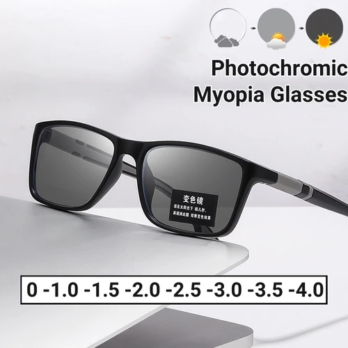 Gafas fotocromáticas Vintage para miopía para hombre y mujer, anteojos antiluz azul para visión cercana, gafas ultraligeras que cambian de Color de 0 a 4,0
