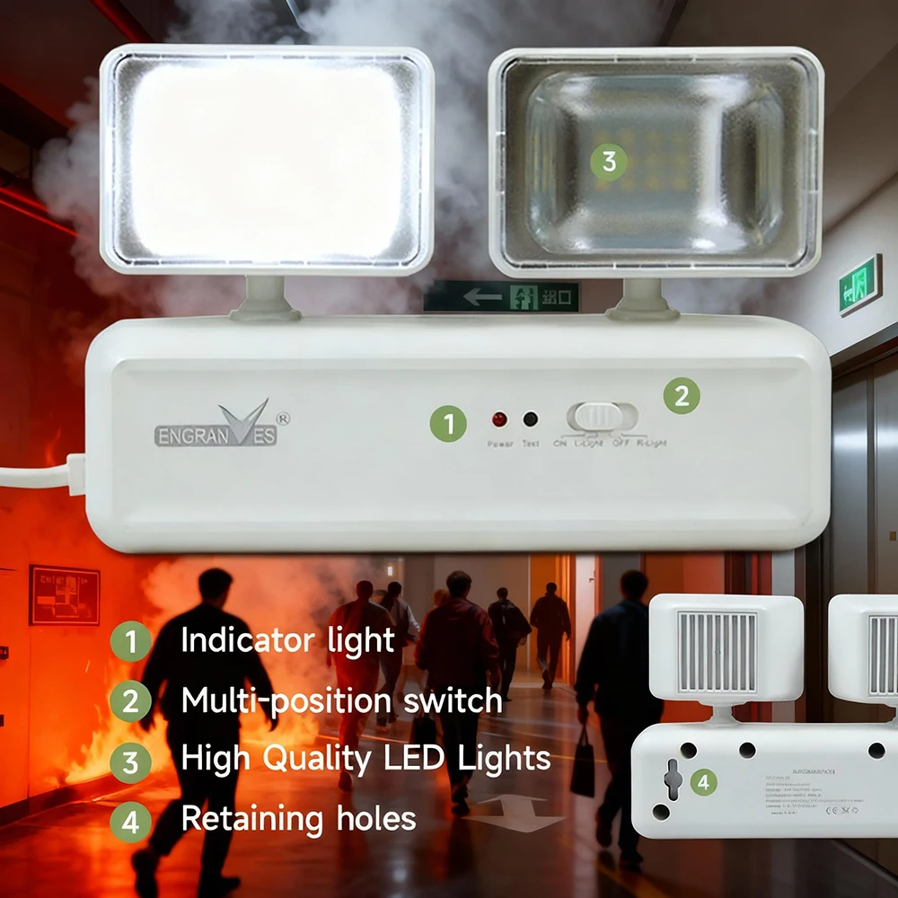 مصابيح خروج الطوارئ LED مصابيح الطوارئ ذات الرؤوس المزدوجة وبطارية احتياطية لمكافحة الحرائق لمستشفى المدرسة والبناء التجاري